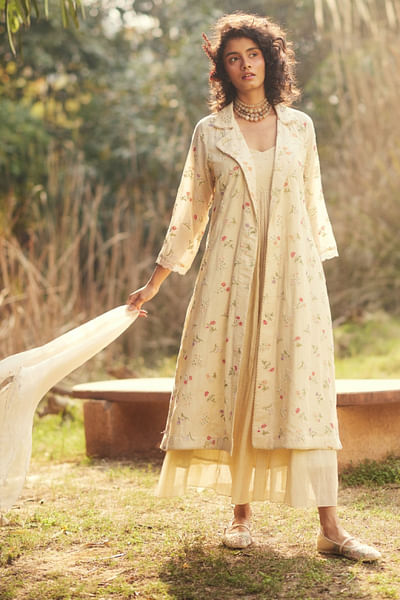 Ivory floral embroidered jacket dress set