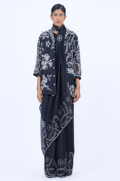 Black bead embroidered jacket