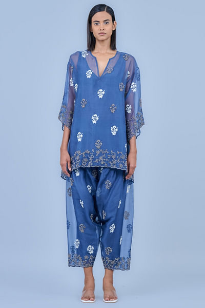 Space silver thread and bead embroidered tunic