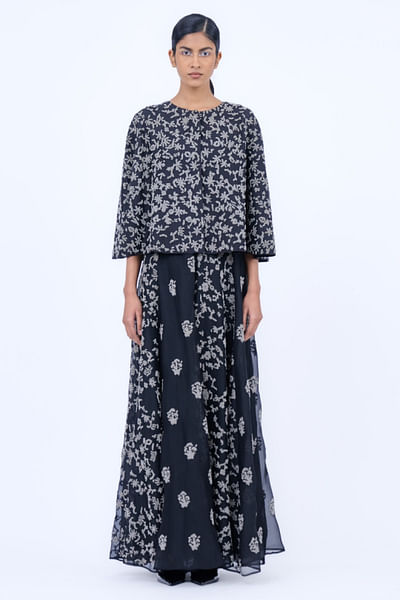 Black bead embroidered skirt