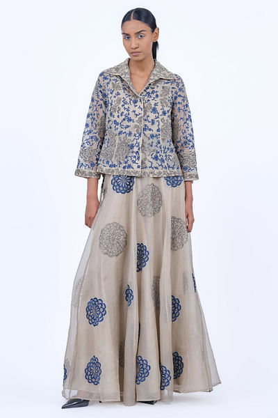 Beige thread embroidered jacket