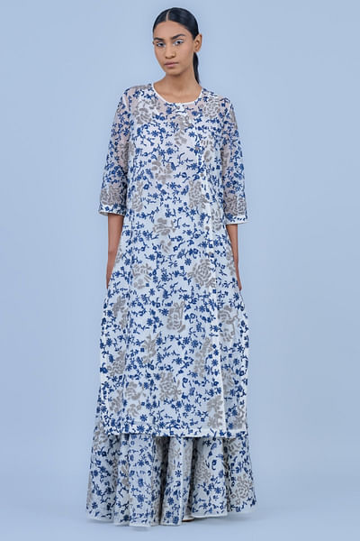 Ecru silver thread and bead embroidered skirt