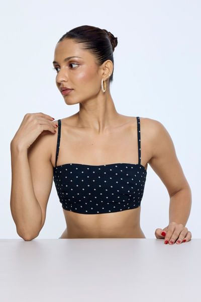 Black polka dot printed chiffon blouse