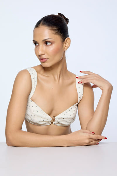 White polka dot printed chiffon blouse