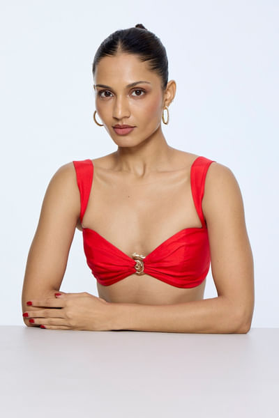 Red silk blouse