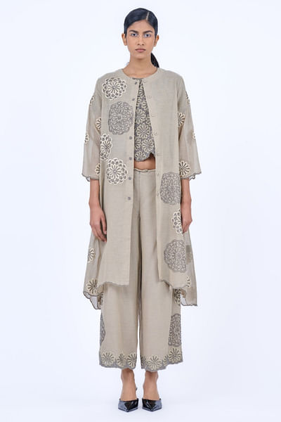 Beige floral embroidered jacket