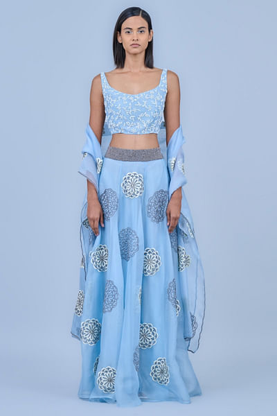 Ice silver thread and bead embroidered skirt