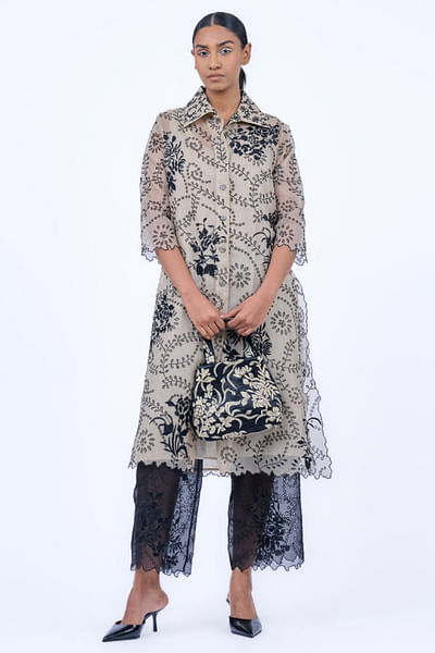 Beige cutwork shirt-style kurta