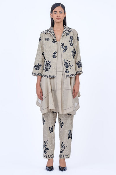 Beige thread embroidered jacket
