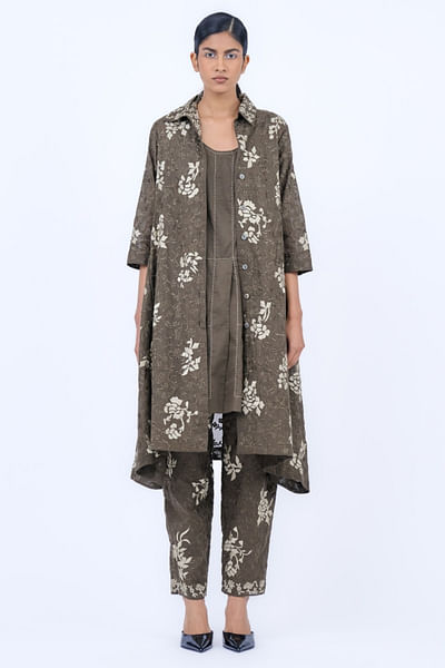 Khaki floral embroidered jacket