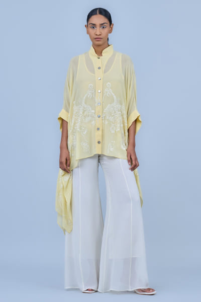 Peachoo Yellow thread embroidered shirt PEAMAR25D222005