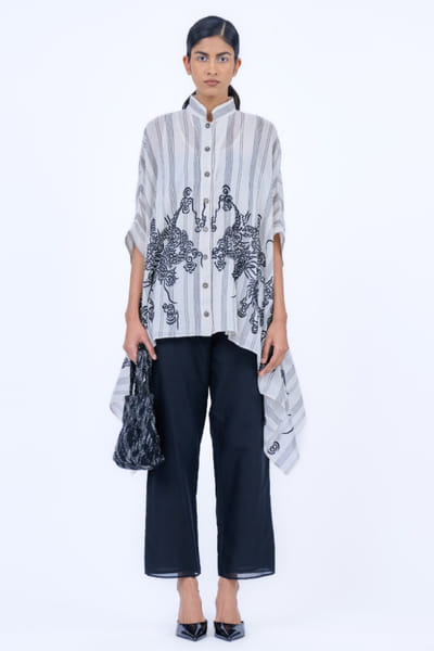 Ecru thread embroidered shirt