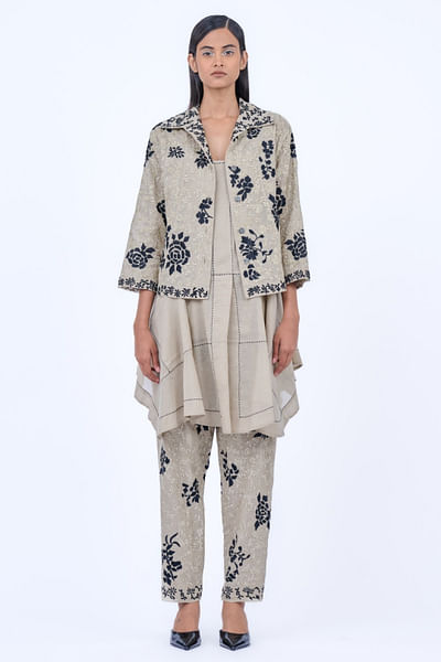 Beige kantha embroidered top