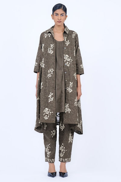 Brown kantha embroidered top