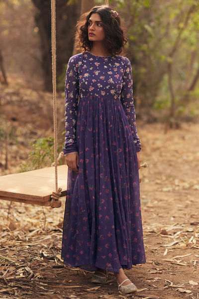 Grape jelly print embroidered anarkali set