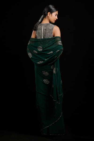 Peachoo Emerald bead embellished sari PEAOCT25D335512