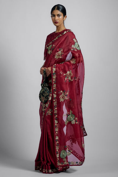 Ruby floral thread embroidered blouse