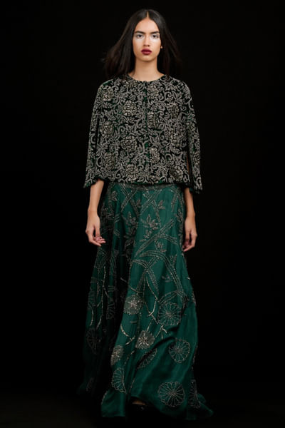 Emerald floral bead embellished cape