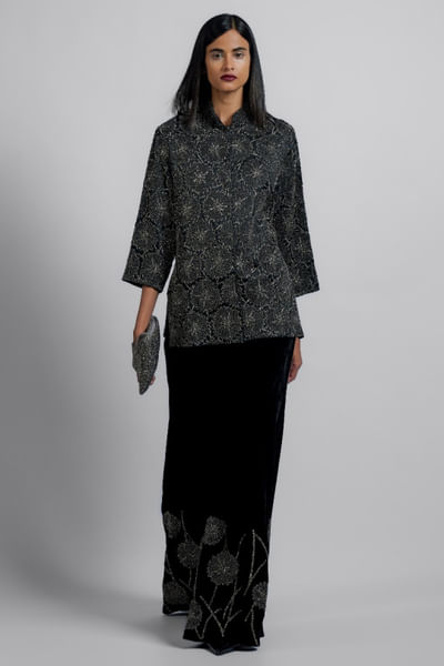 Black bead embellished palazzo pants