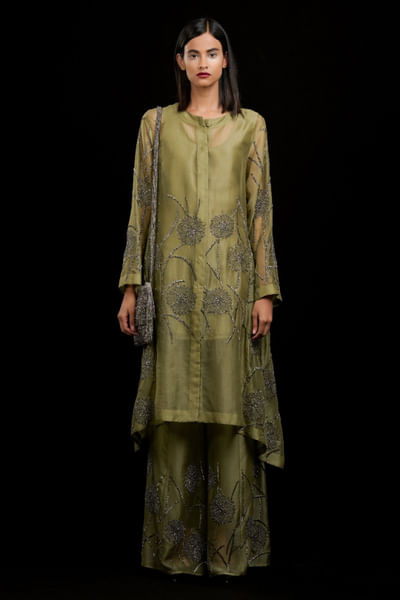 Jade bead embellished palazzos