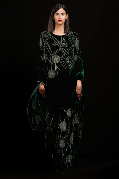 Emerald bead embellished sharara pants