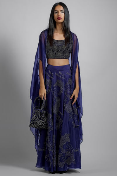 Purple bead embellished cape