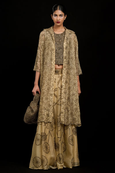 Topaz floral bead embellished shirt