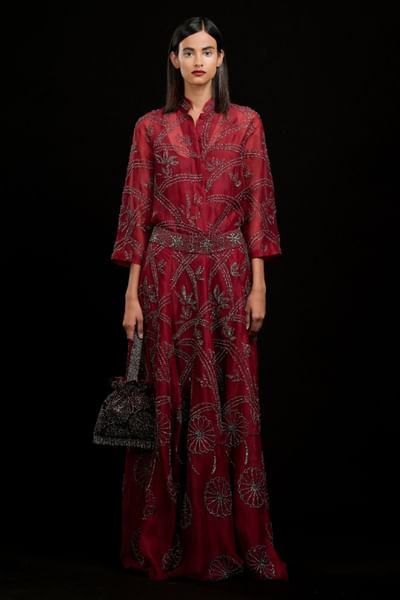 Ruby bead embellished jacket