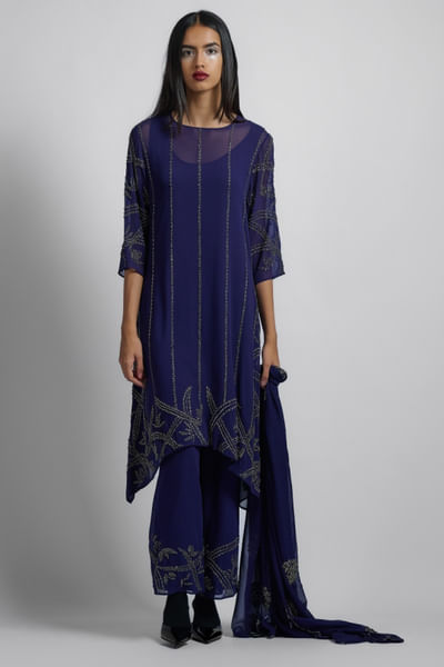 Purple stripe bead embellished tunic