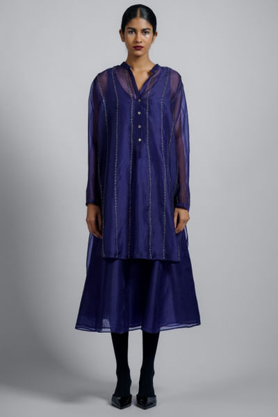 Purple stripe bead embellished shirt kurta