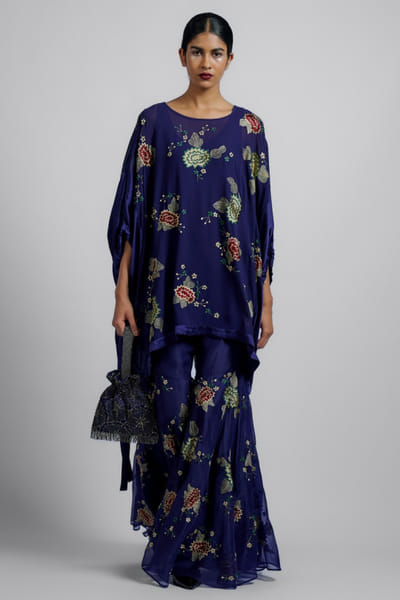 Purple floral thread embroidered top