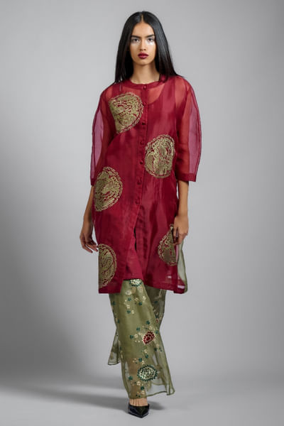 Jade floral thread embroidered palazzo pants
