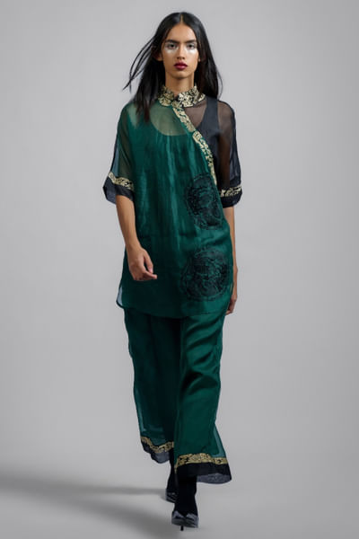 Emerald abstract thread embroidered tunic