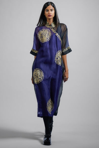 Purple abstract thread embroidered dress