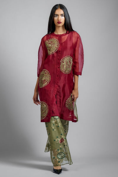 Ruby abstract thread embroidered kurta