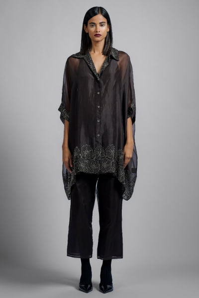 Brown silk organza pants