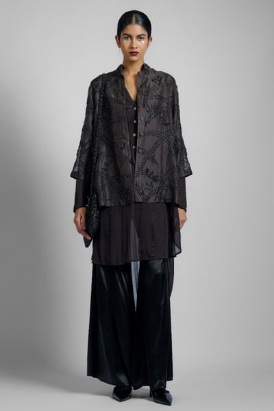 Black silk satin palazzo pants