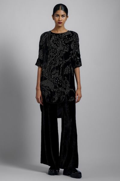 Black velvet palazzo pants