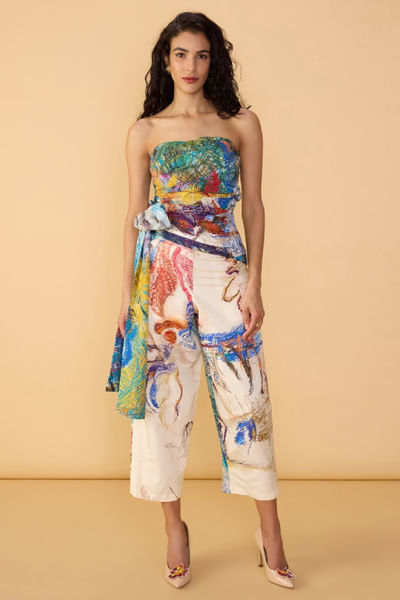 Multicolour abstract printed top and pants.