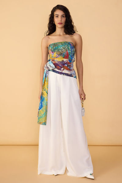 Multicolour printed top and skirt