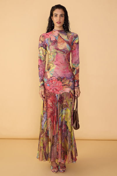 Multicolour floral abstract printed dress