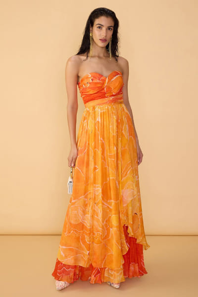 Orange floral printed dress