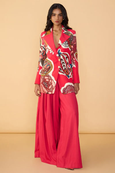 Raspberry red printed blazer set