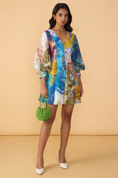 Multicolour abstract printed dress