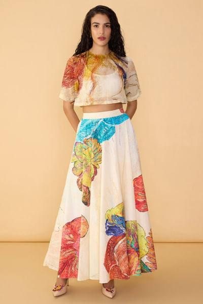 Multicolour printed skirt and top