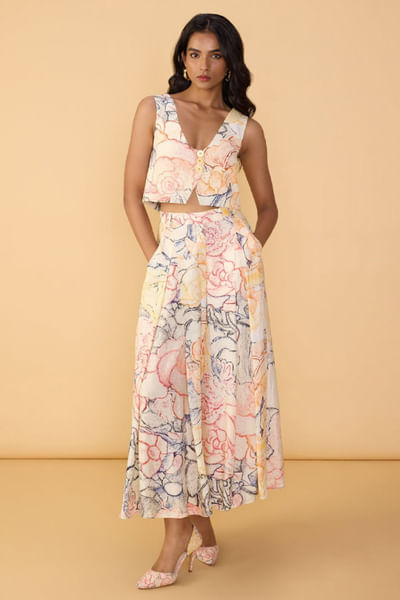 Multicolour abstract printed co-ords