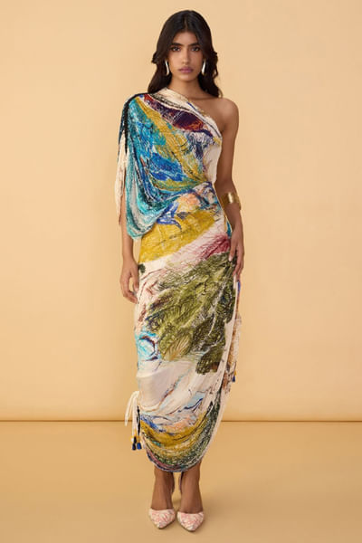 Multicolour micro pleated dress