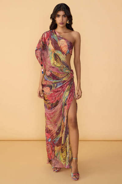 Multicolour floral abstract print dress