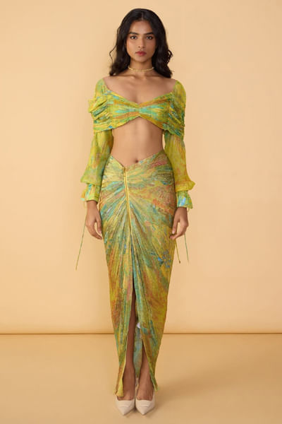 Multicolour abstract printed skirt set