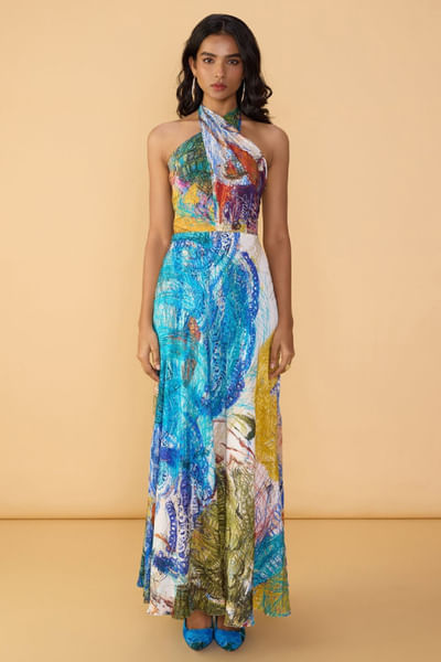 Multicolour abstract printed dress